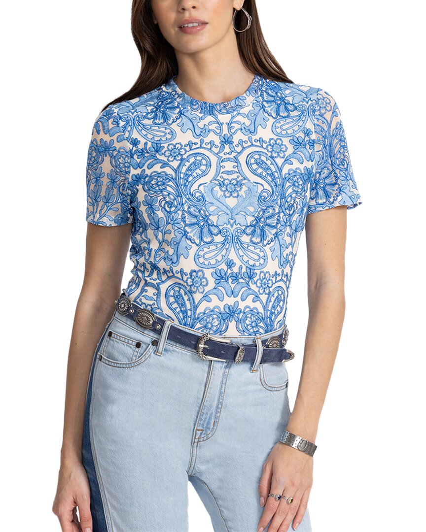 Johnny Was Eleanor Short Sleeve Mesh Tee In Jordi In Blue