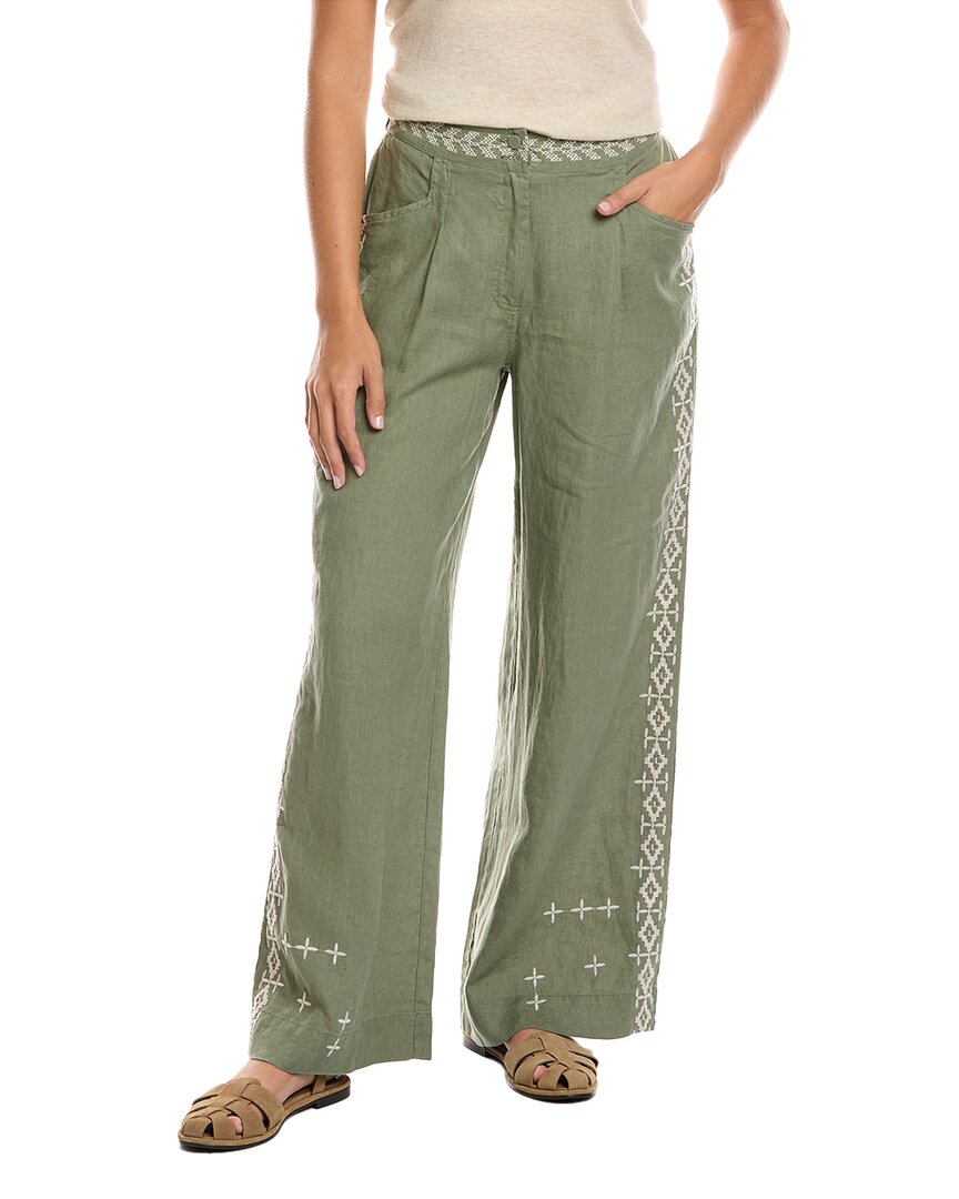 Johnny Was Wide Leg Pleated Linen Pant In Green