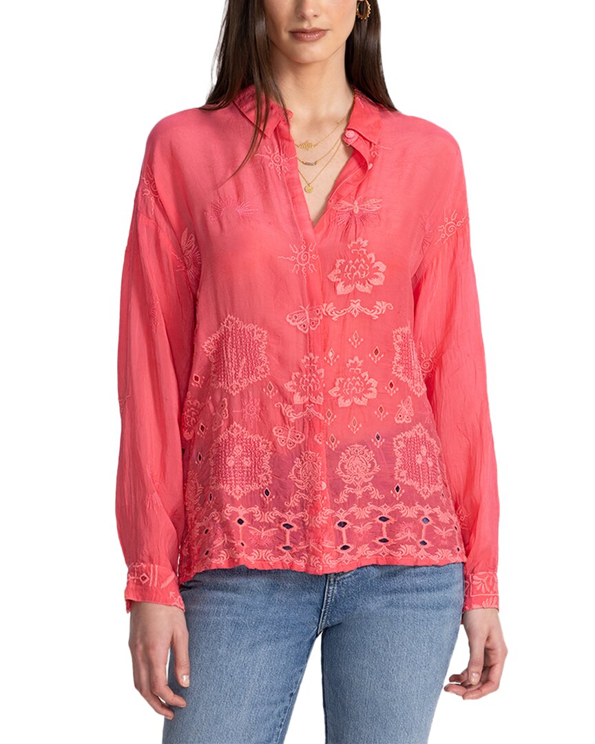 Johnny Was Slim Audrey Button-down Shirt In Red