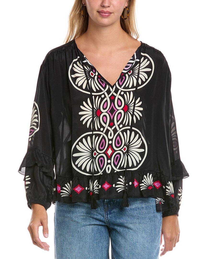 Johnny Was Madelyn Ruffled Silk-blend Blouse In Black