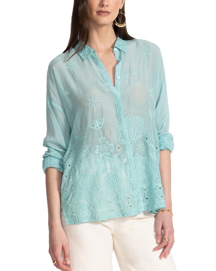 Johnny Was Slim Audrey Button-down Shirt In Blue