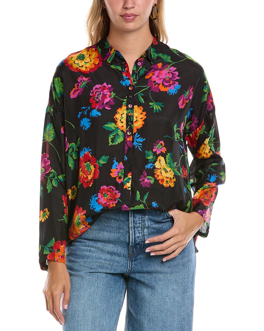 Johnny Was Slim Audrey Silk Blouse In Black