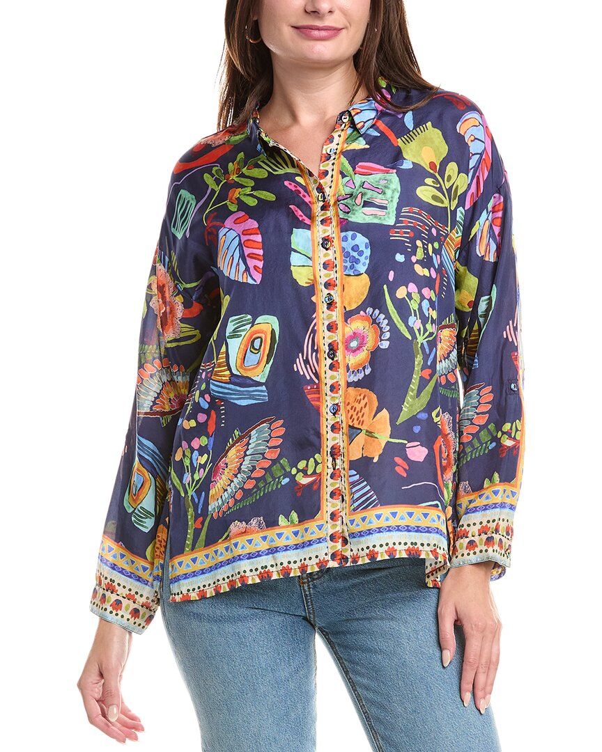 Johnny Was The Audrey Oversized Shirred Back Silk Shirt In Multi