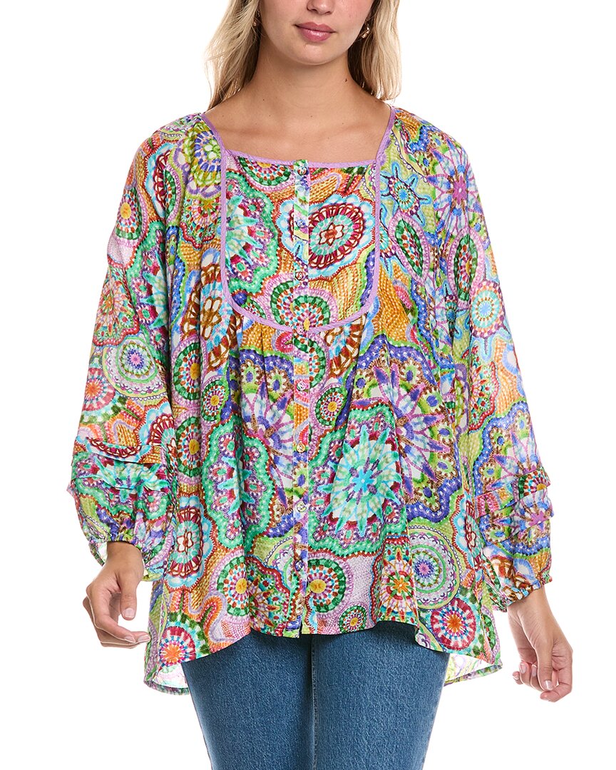 Johnny Was Plus Jannika Silk Shirt In Blue