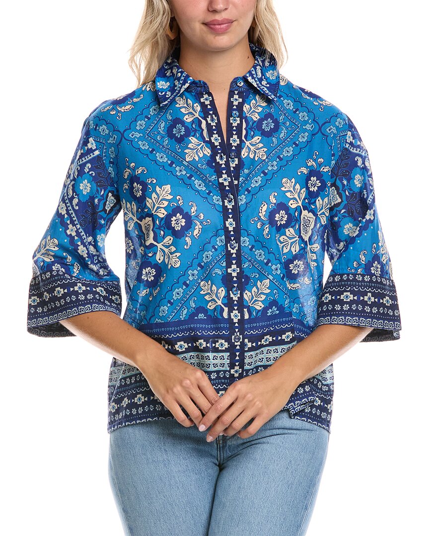 Johnny Was Kimono Sleeve Shirt In Blue