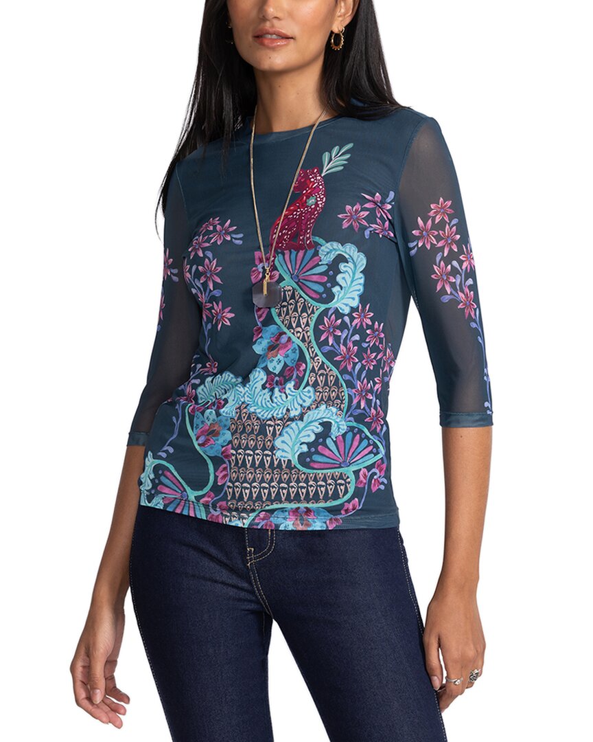 Johnny Was Petite Natalie Mesh T-shirt In Blue