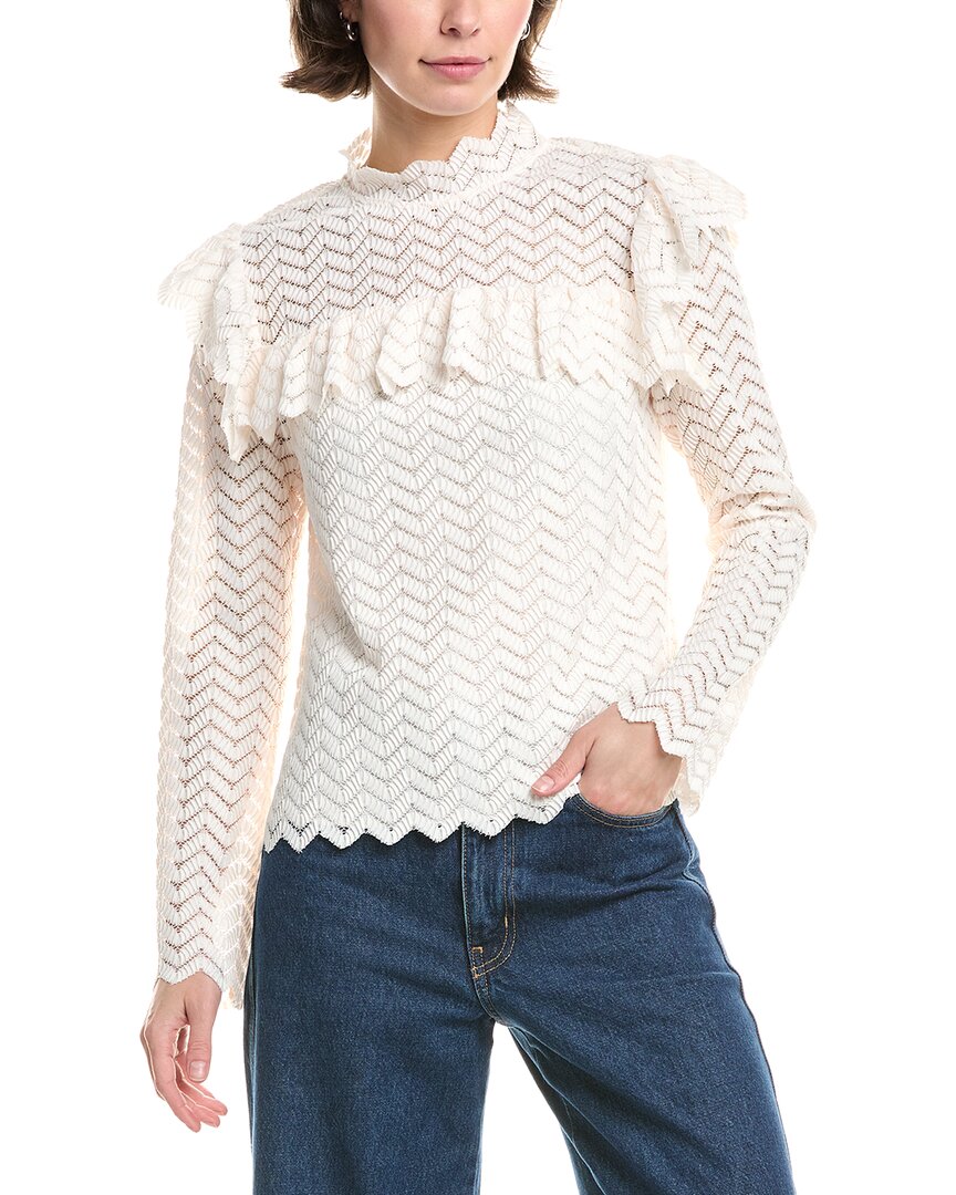 Rebecca Taylor Chevron Lace Top In Neutral