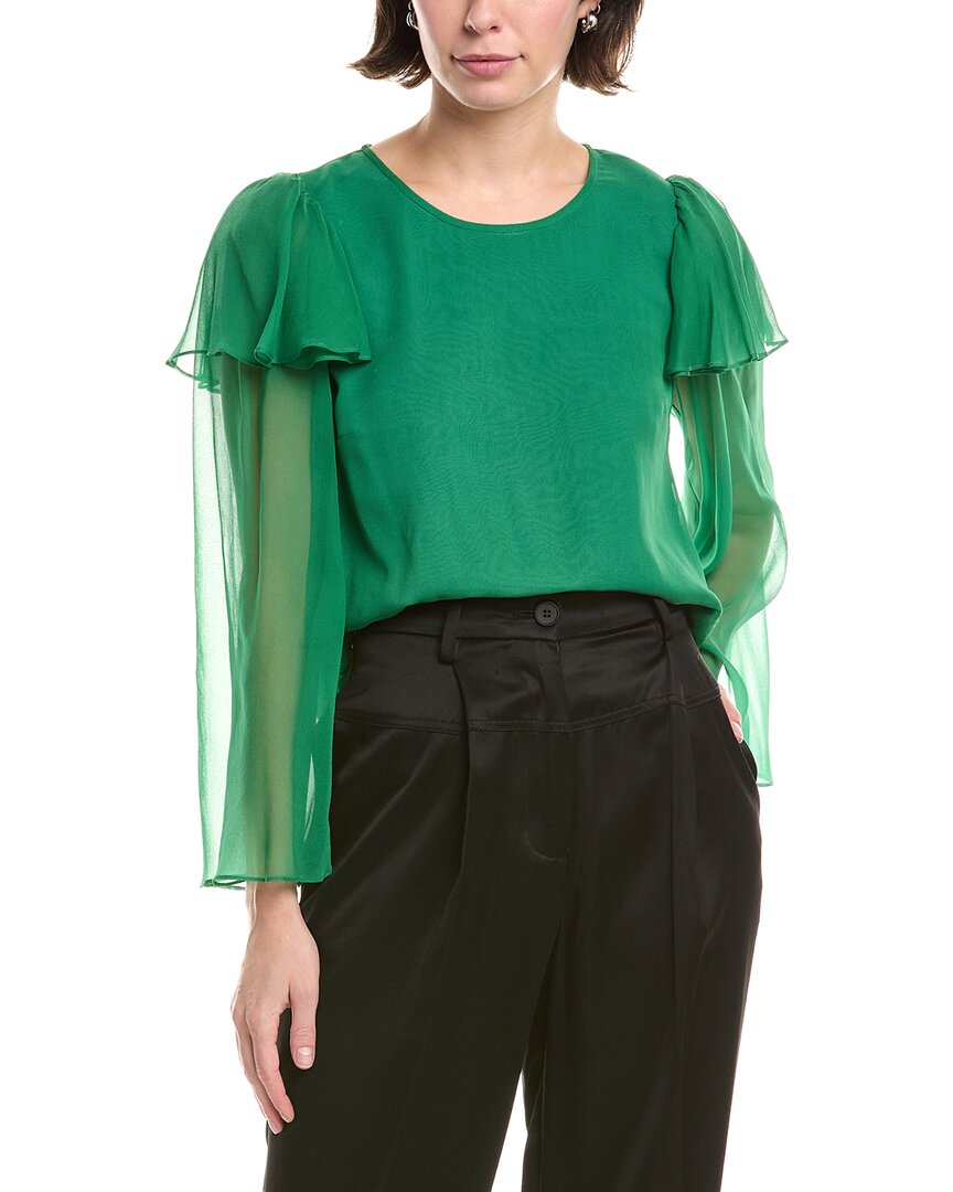 Rebecca Taylor Ruffle Silk Chiffon Blouse In Green