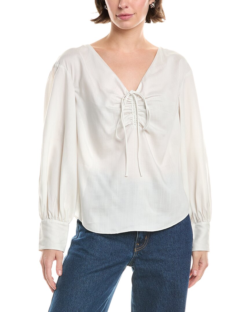 Rebecca Taylor Drawstring Long Sleeve Blouse In White
