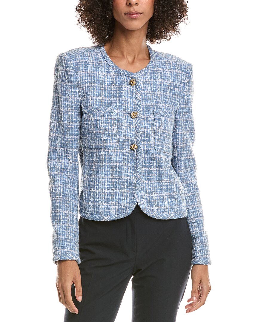 Derek Lam 10 Crosby Emilia Dome Button Tweed Jacket In Blue