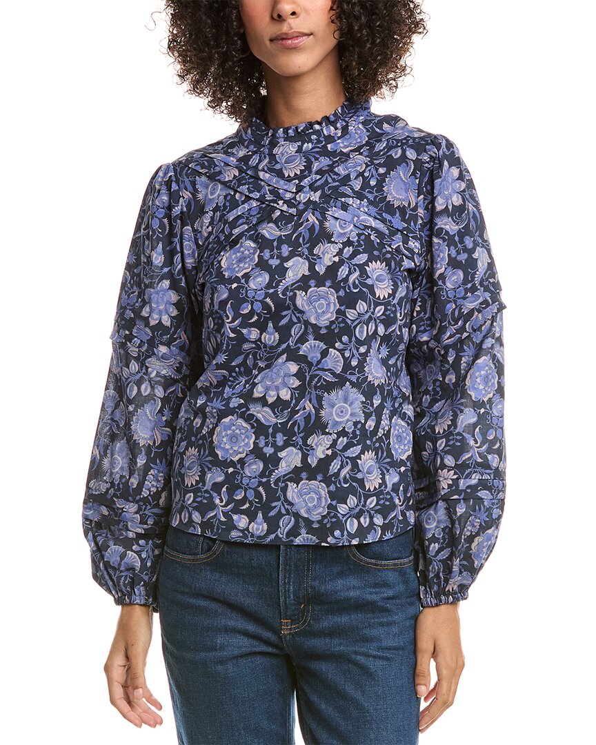 Derek Lam 10 Crosby Marlowe Long Sleeve Blouse In Blue