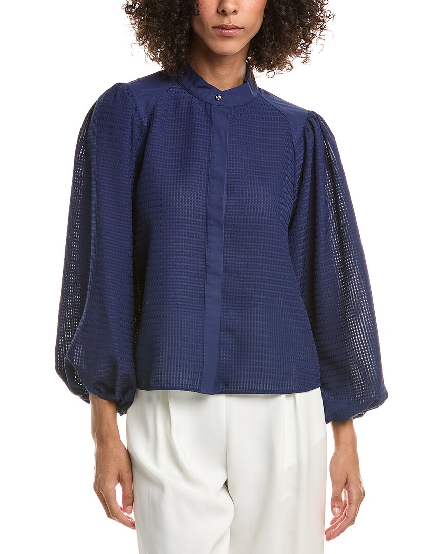 Derek Lam 10 Crosby Dianne Mini Grid Georgette Blouse In Blue