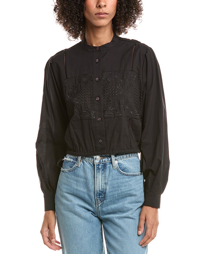 Derek Lam 10 Crosby Malory Garden Tile Cotton Eyelet Button-up Shirt In Black