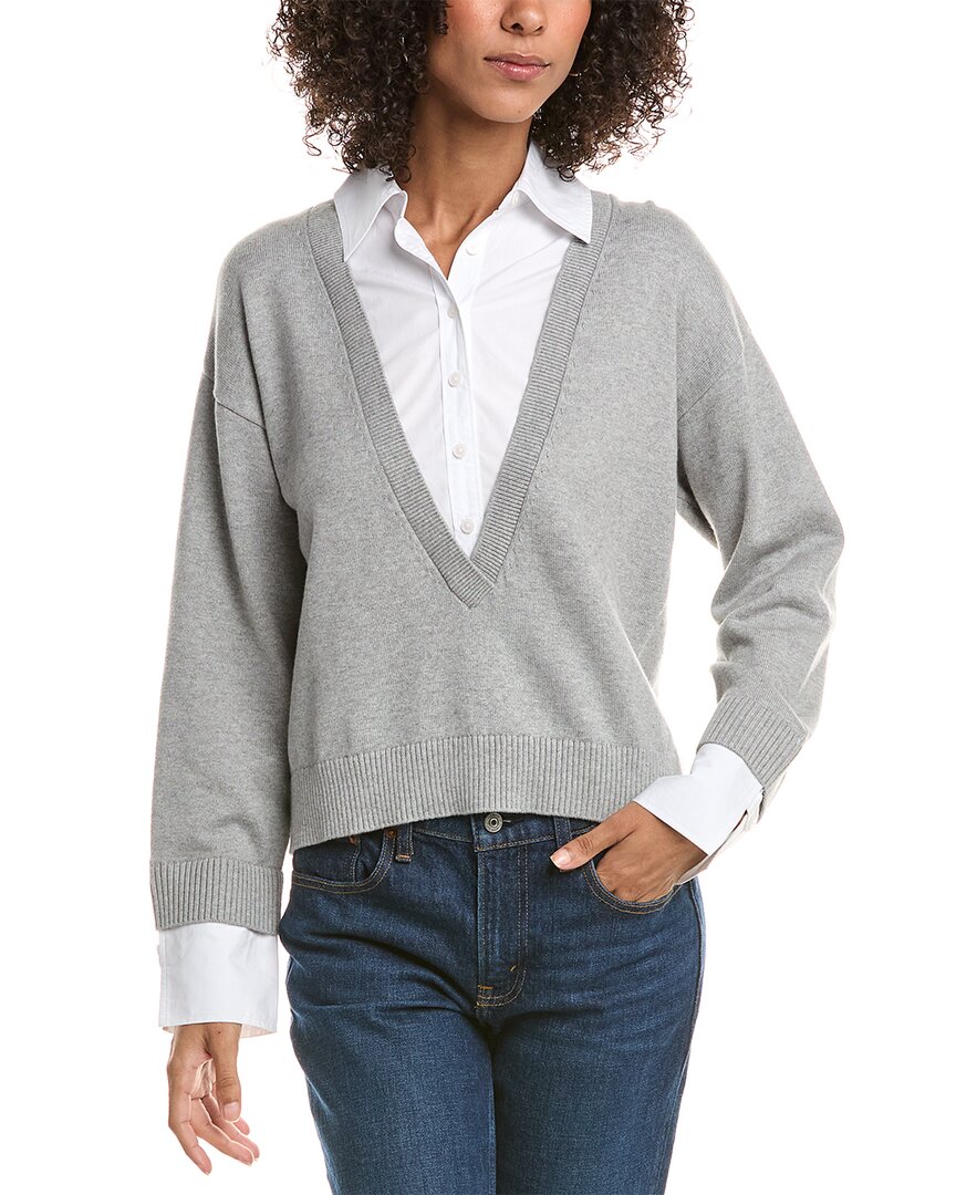 Derek Lam 10 Crosby Rida Mixed Media Cashmere-blend Sweater In Gray