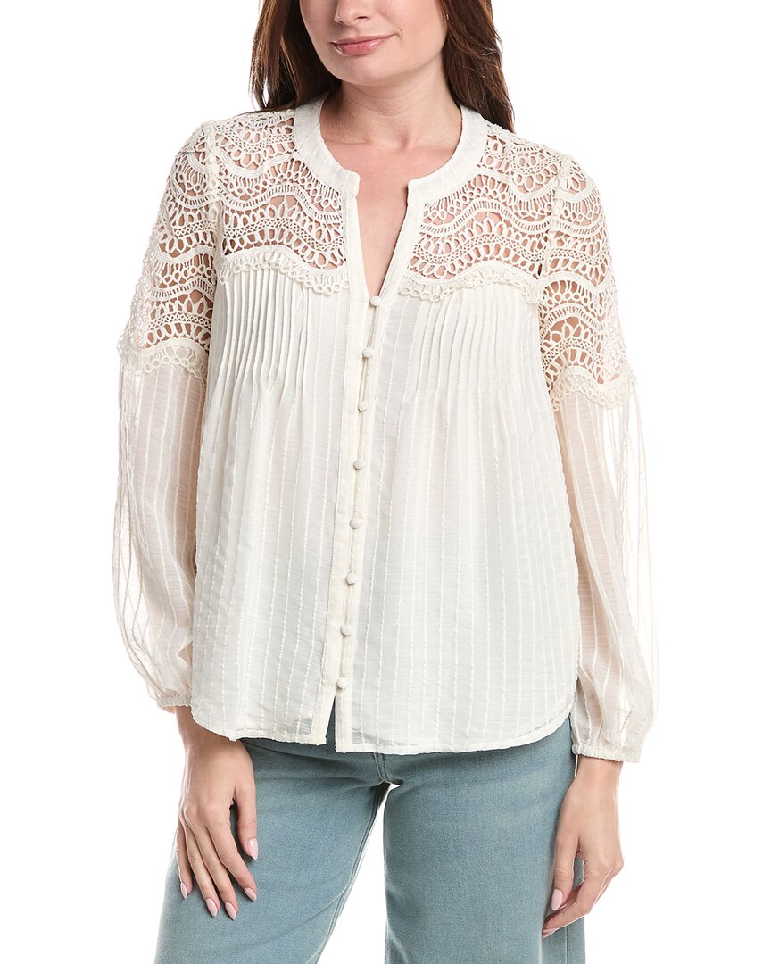 Vince Camuto Split Neck Button Front Blouse In White