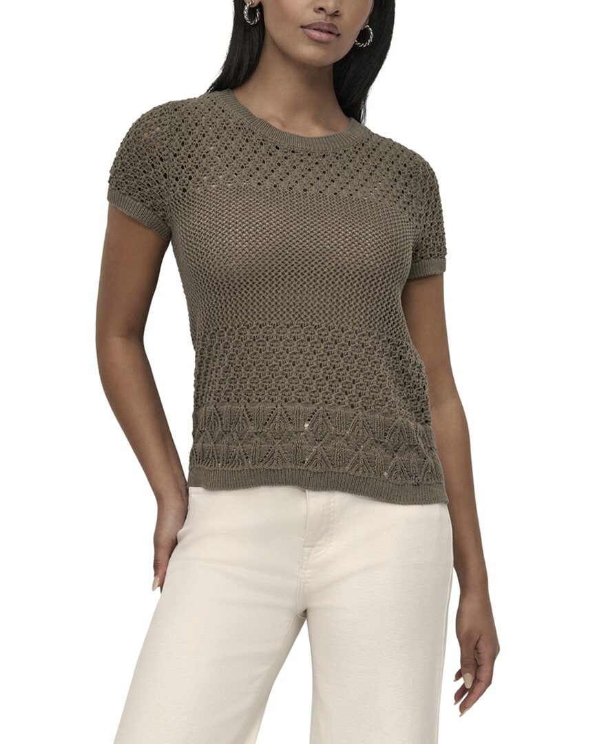 Dkny Cap Sleeve Open Pointelle Stitch T-shirt In Green