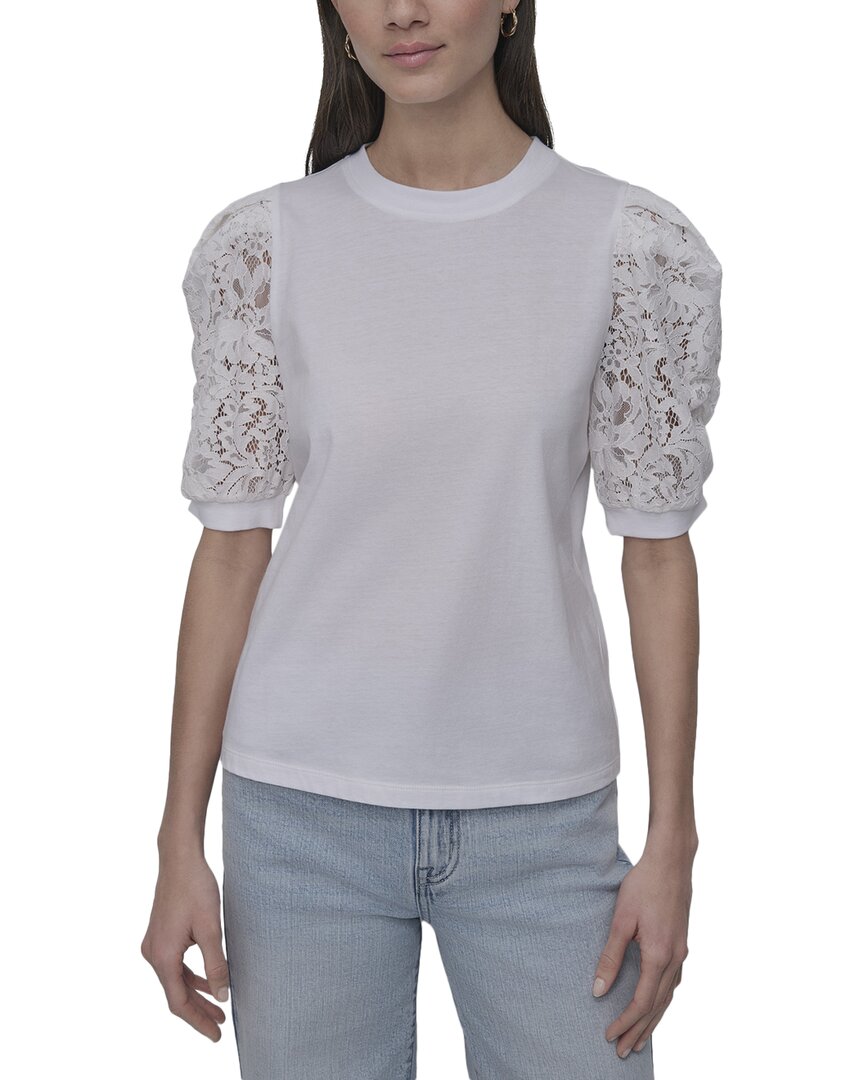 Dkny Lace Puff Sleeve T-shirt In White
