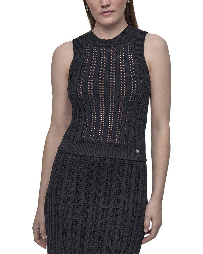 Dkny Cable Pointelle Stitch Tank In Black