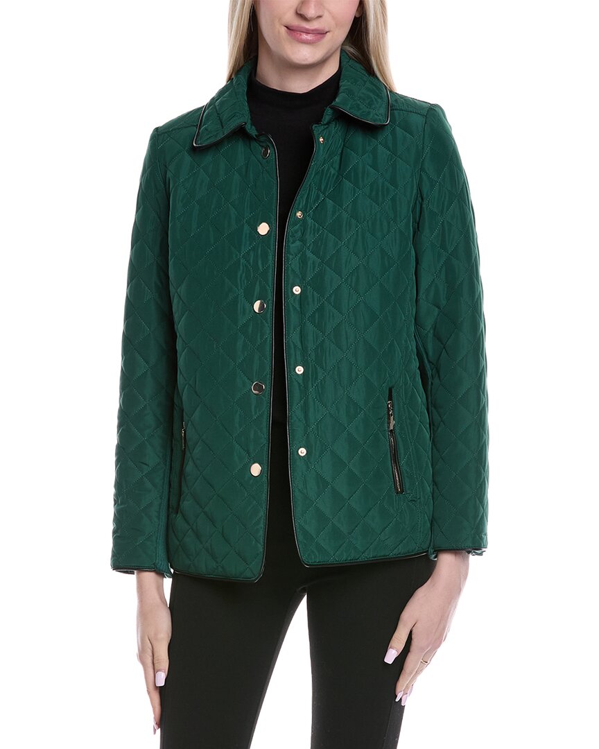 Jones New York Quilted Snap Front Jacket In Green