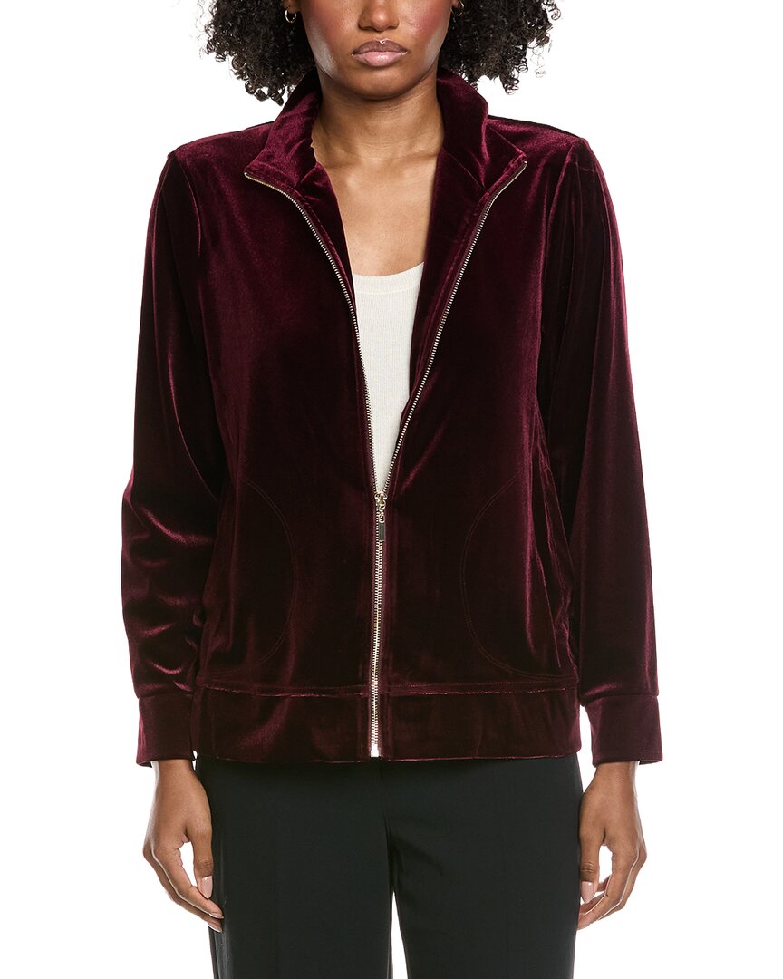 Jones New York Mock Neck Velour Jacket In Brown