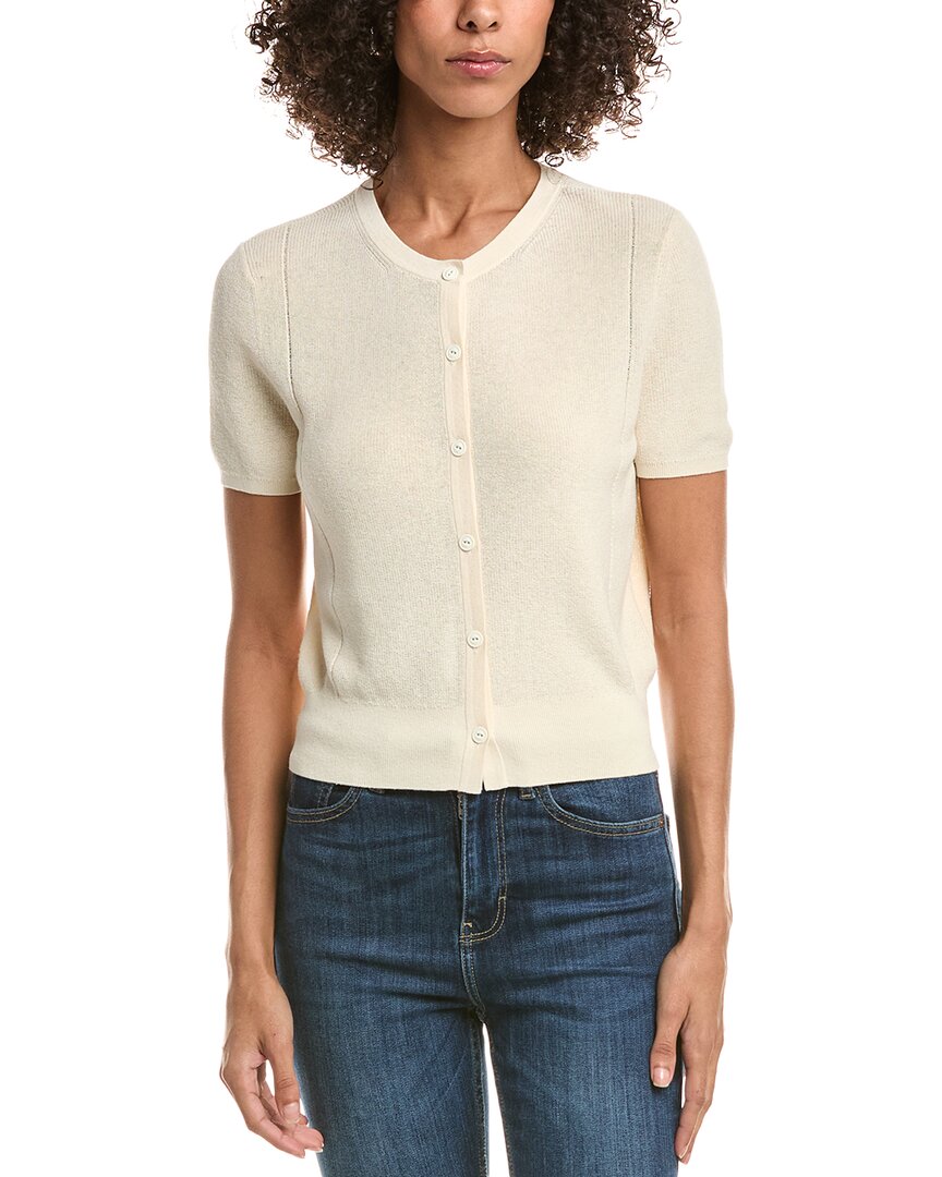 Rag & Bone Dina Short Sleeve Cotton Blend Cardigan In White