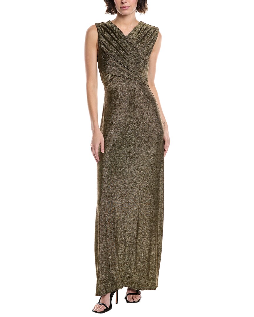 Diane Von Furstenberg Tomas Sleeveless Ruched Shimmer Gown In Gold
