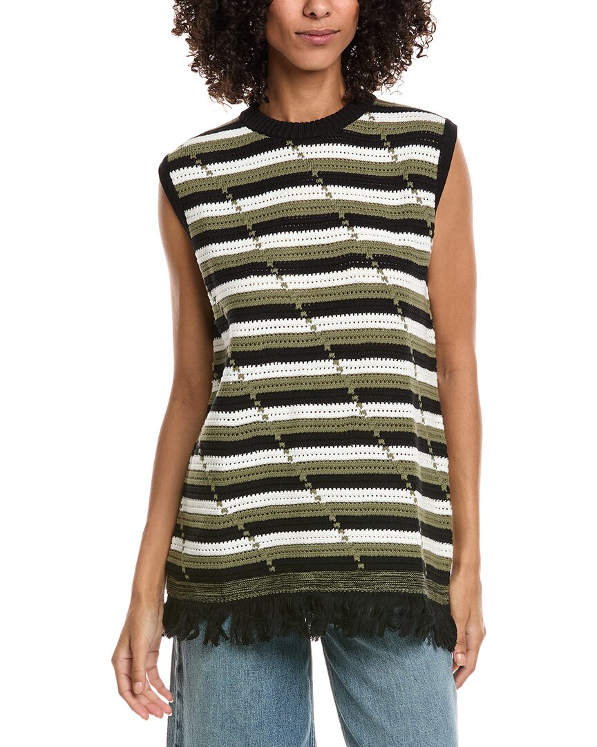 Diane Von Furstenberg Cassie Fringed Crocheted Cotton Vest In Green