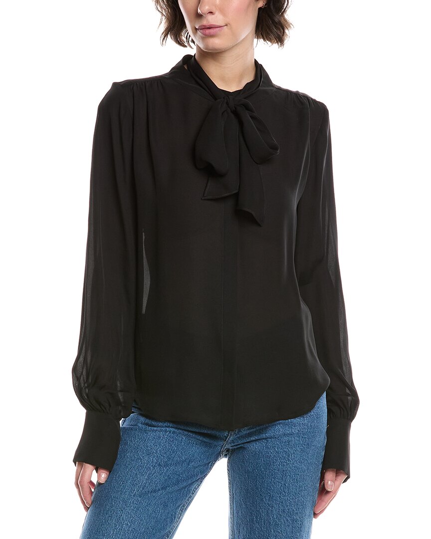 7 For All Mankind Bow Silk Shirt In Black