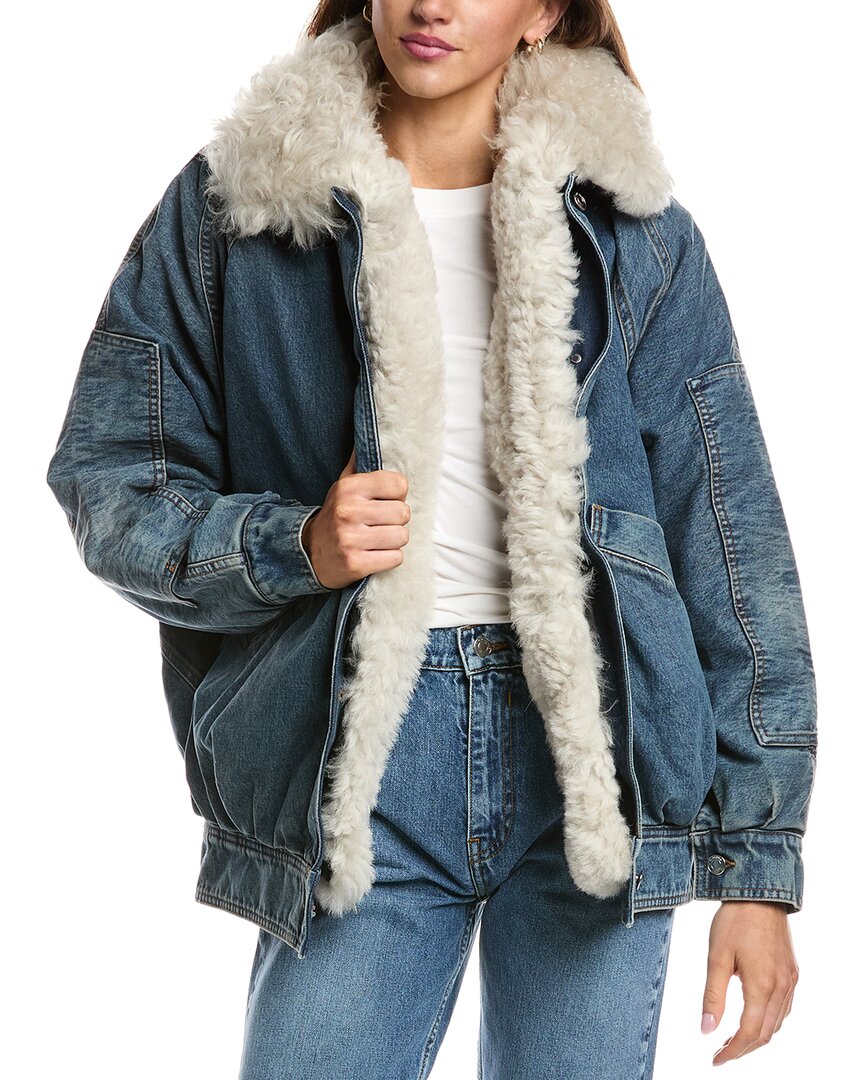 Iro Benton Shearling Collar Jacket In Blue