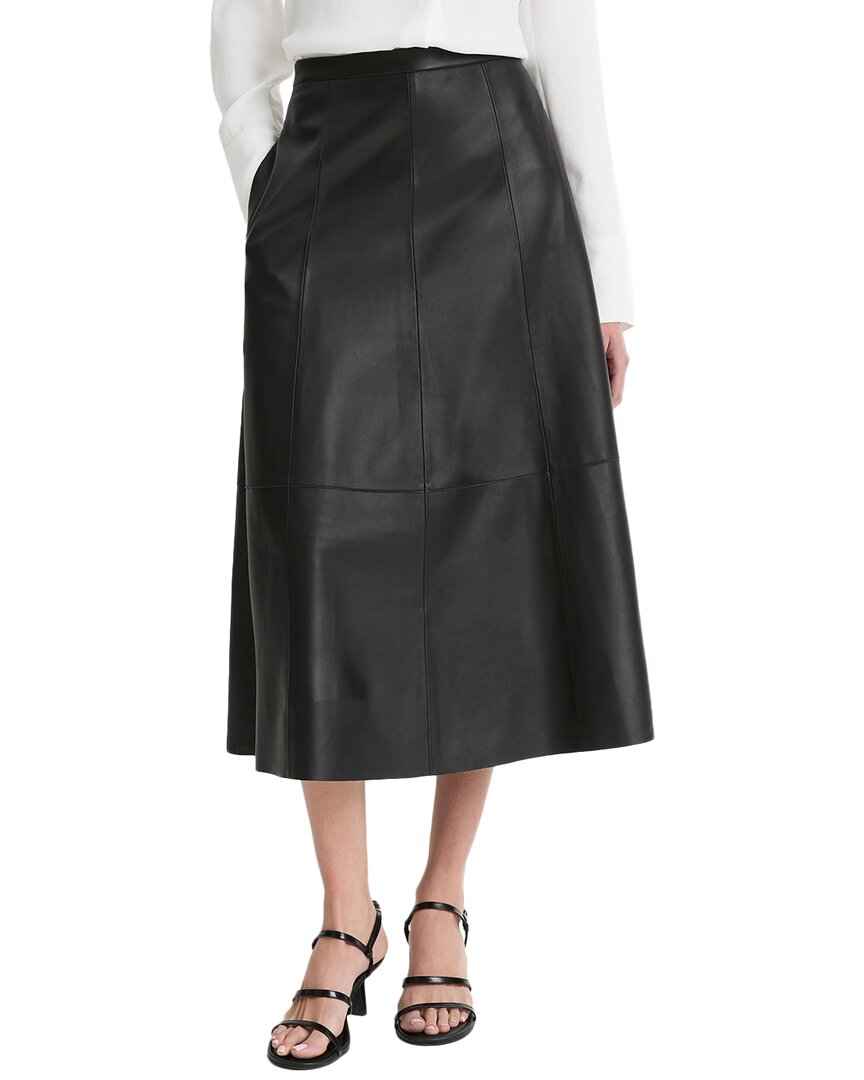 Vince Mid-rise Flared Leather Midi Skirt In Black