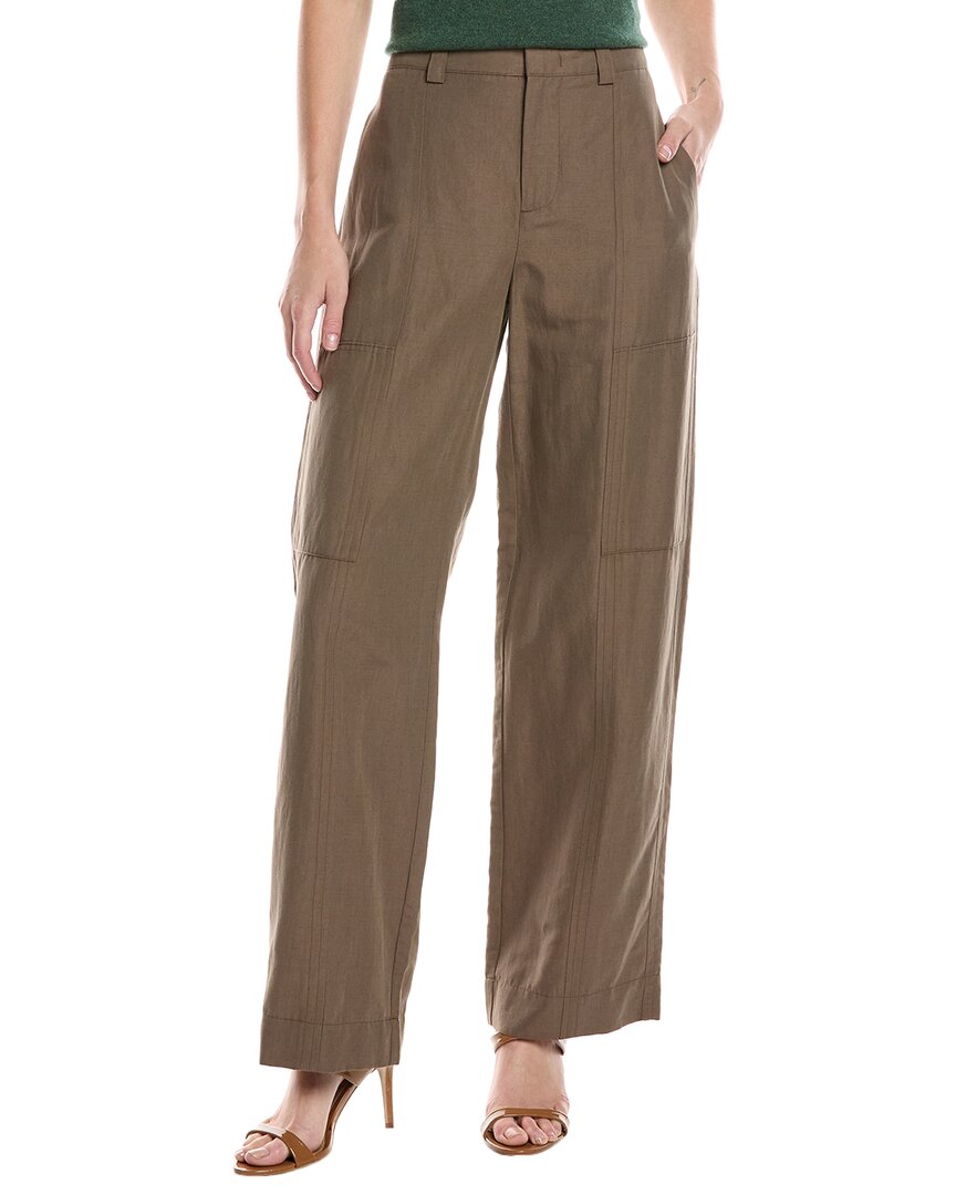 Vince Drop-waist Utility Wide Leg Linen-blend Pant In Green