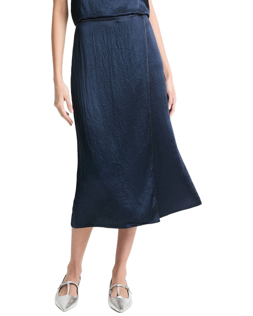 Vince Beaded Boarder Front Slit Skirt In Blue