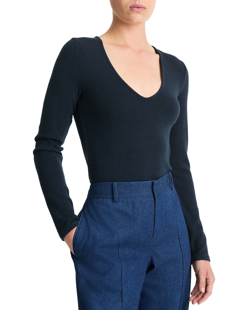 Vince V-neck Knit Top In Blue