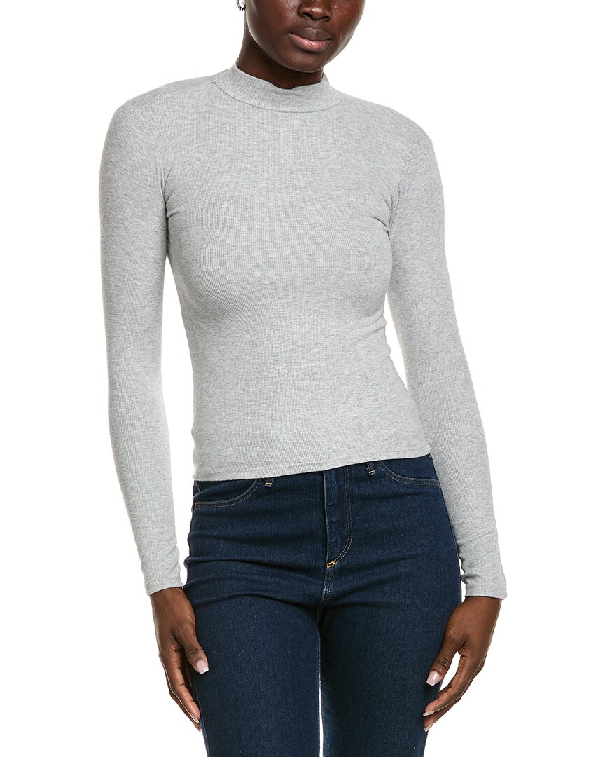 Perfectwhitetee Mock Neck Rib T-shirt In Gray