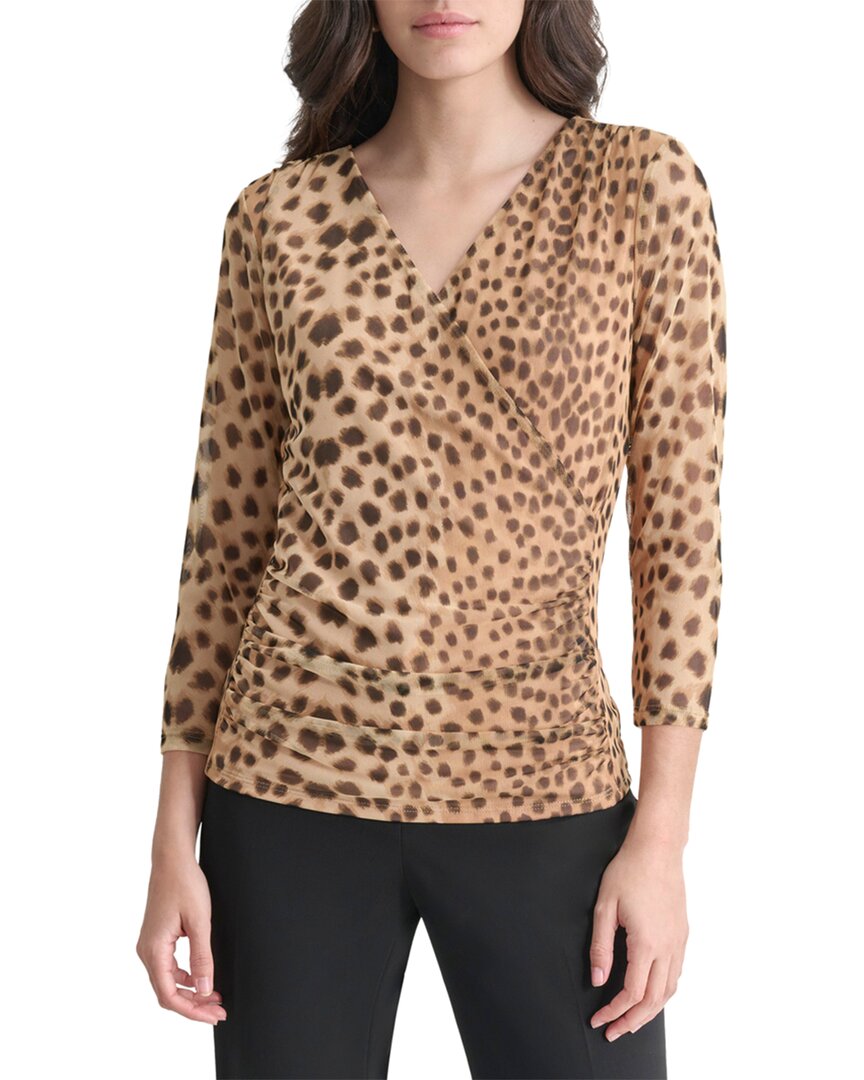 Dkny Printed Mesh Top In Animal Print