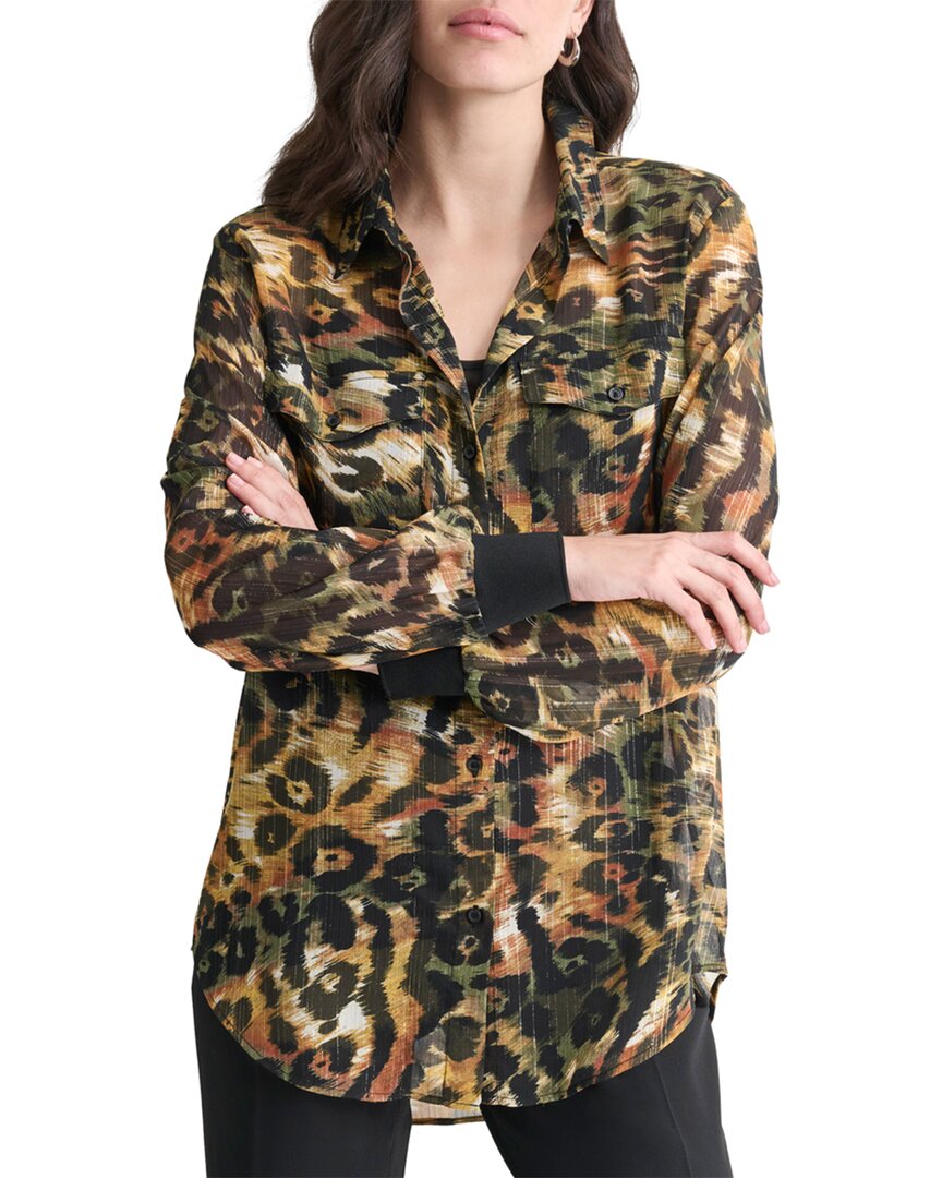 Dkny Metallic Animal Print Button-up Shirt In Multi