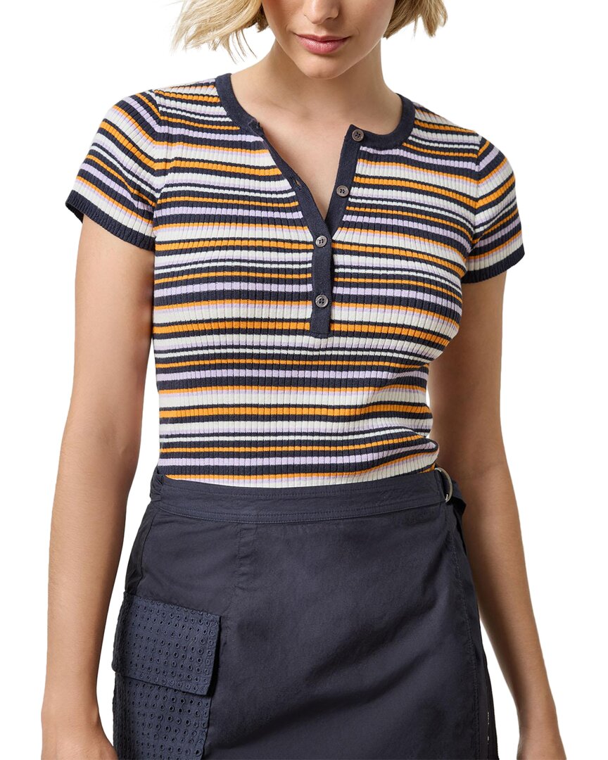 Lilla P Striped Linen-blend Henley In Blue