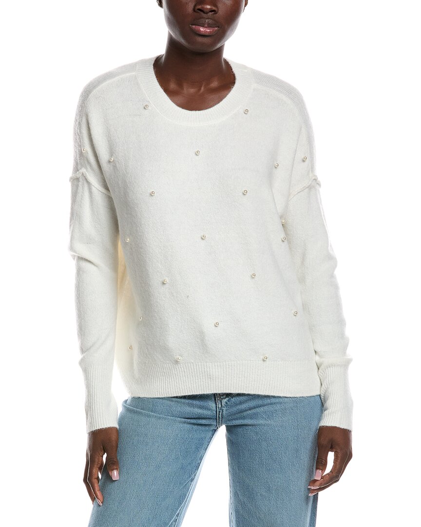 Cece Allover Pearl Sweater In White