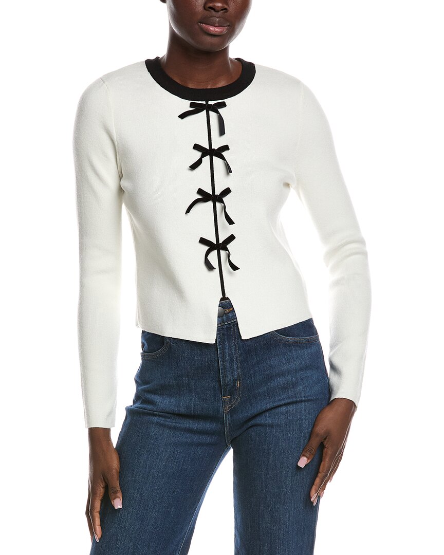 Nanette Lepore Velvet Bow Sweater In White