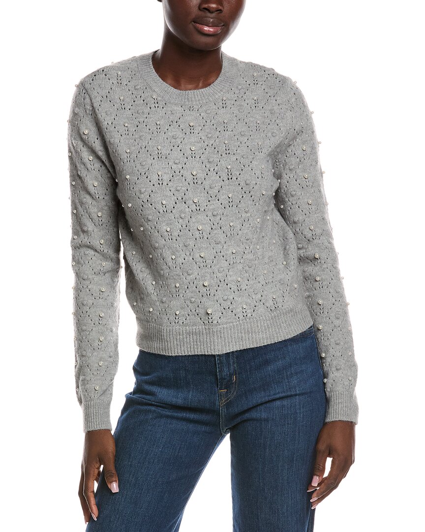 Nanette Lepore Pointelle Pearl Sweater In Gray