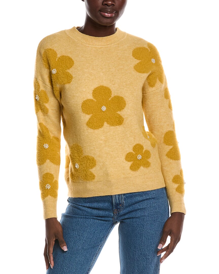 Nanette Lepore Eyelash Intarsia Sweater In Yellow