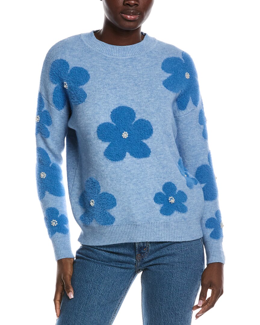 Nanette Lepore Eyelash Intarsia Sweater In Blue