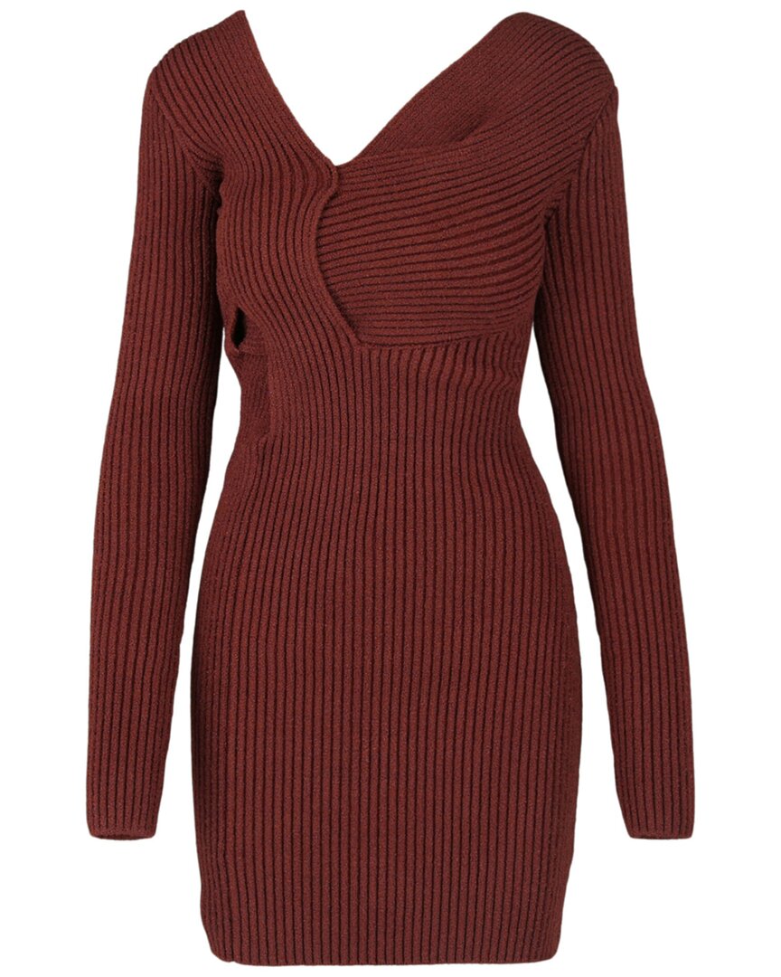 Bottega Veneta Asymmetrical V-neck Silk-blend Sweaterdress In Brown