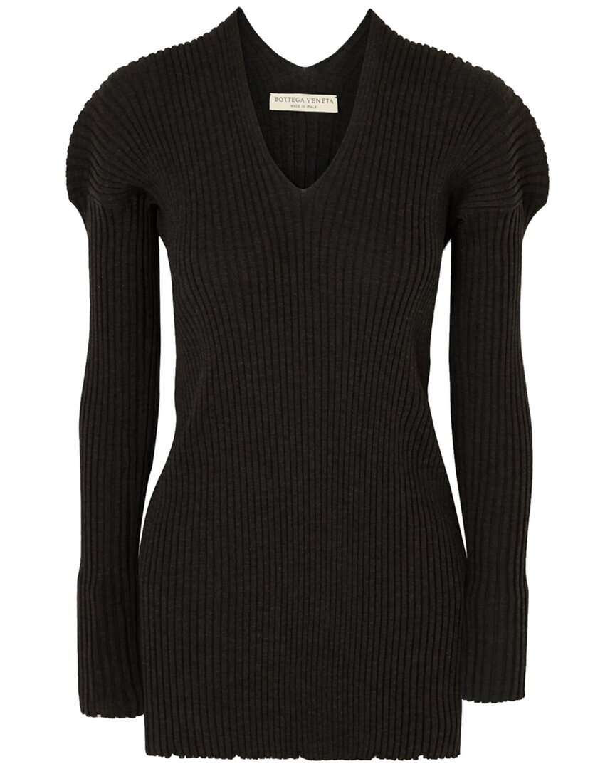 Bottega Veneta Ribbed Knit Wool Sweater In Gray