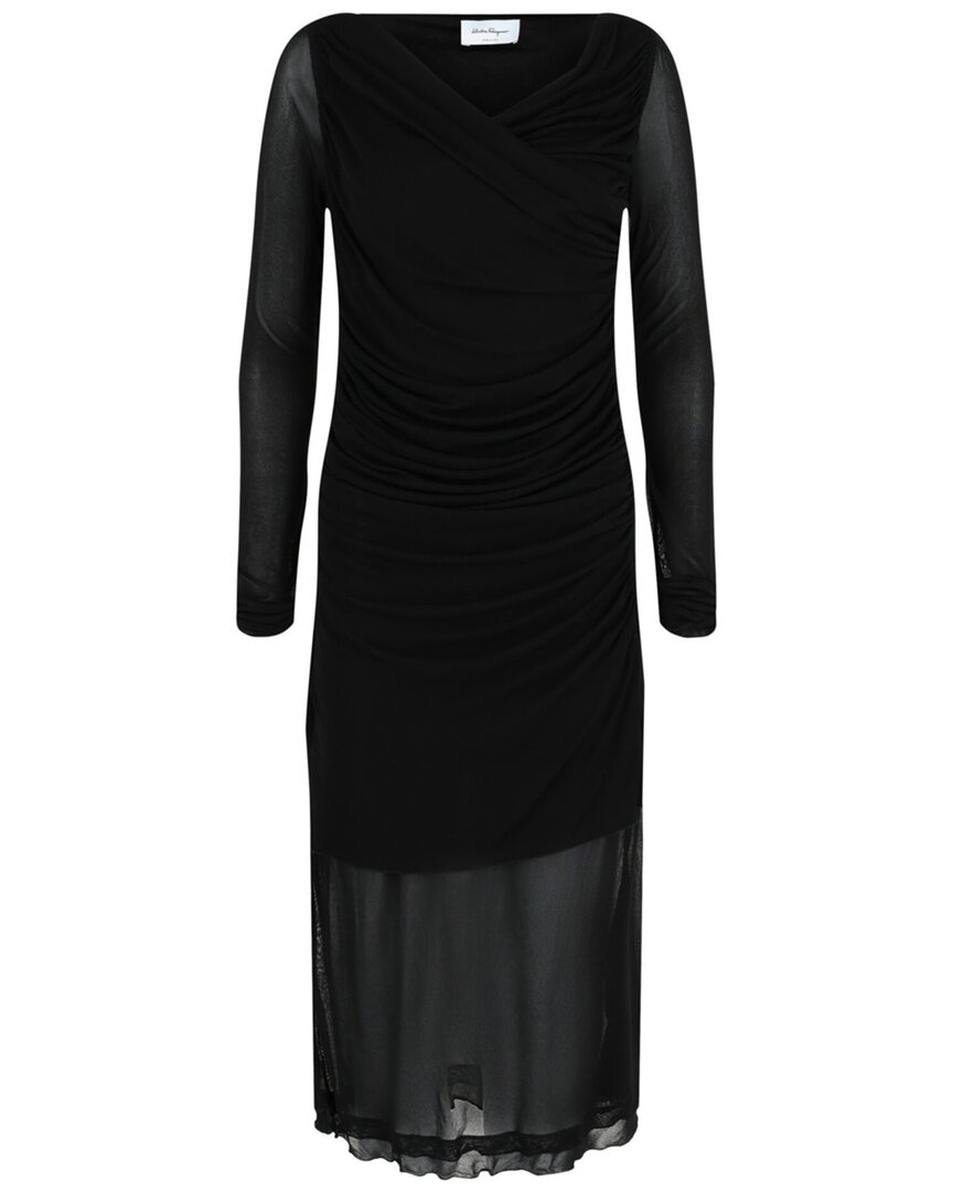 Ferragamo Ruched Long Sleeve Mini Dress In Black