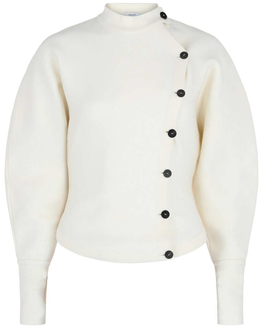 Ferragamo Asymmetrical Buttoned Wool-blend Cardigan In Neutral