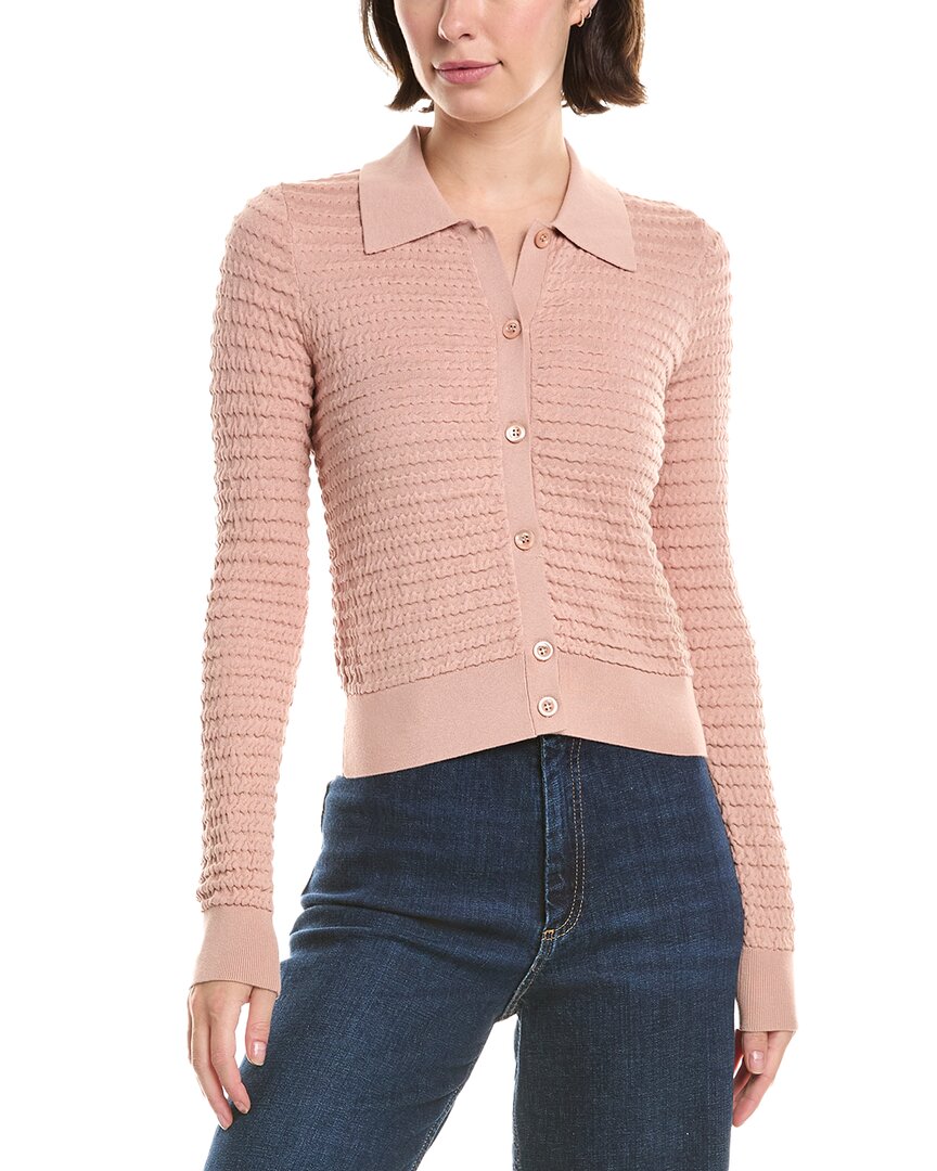 Frame Denim The Smocked Silk-blend Cardigan In Pink