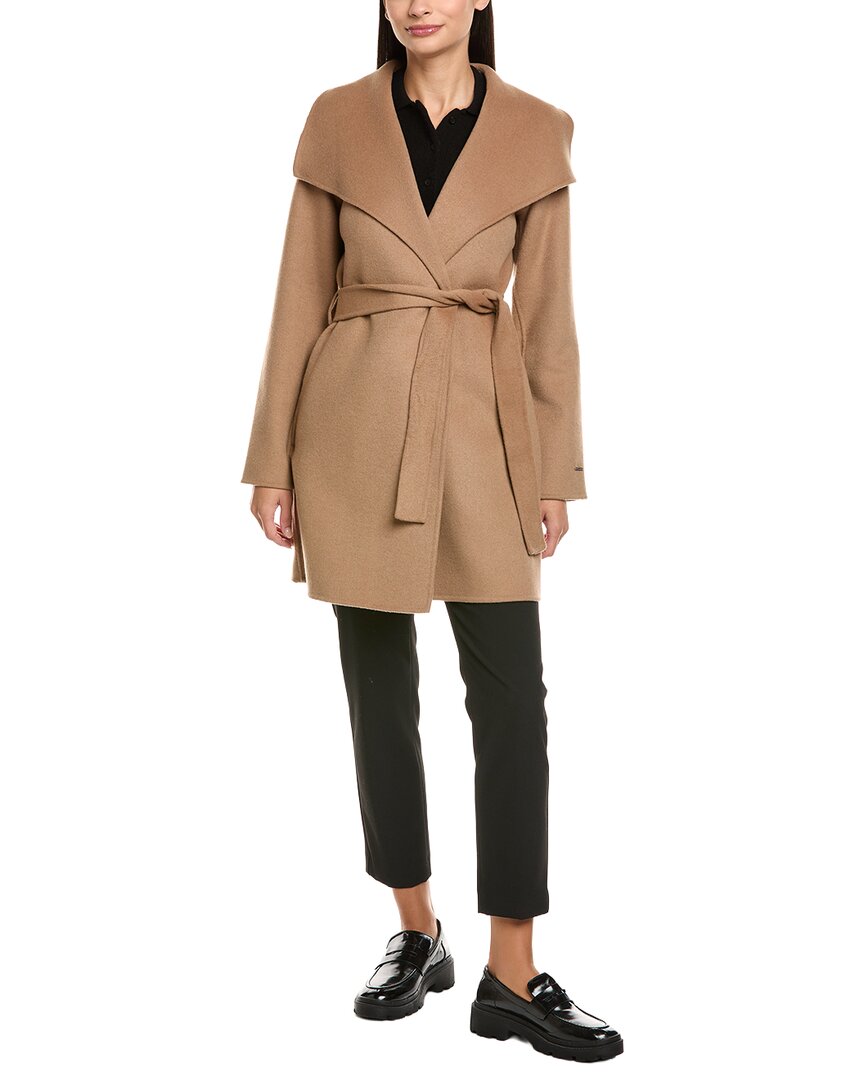 Tahari Double Face Wool-blend Coat In Brown