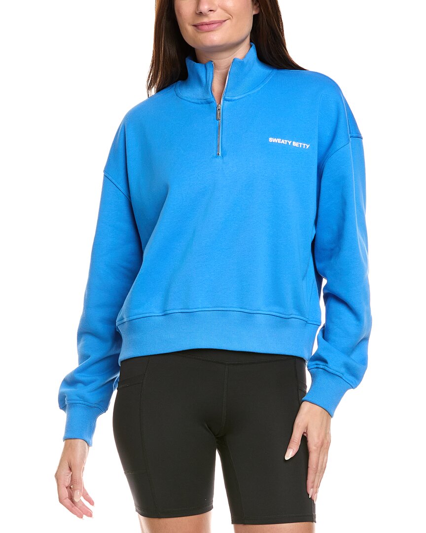 Sweaty Betty Womens Revive Half-zip Cropped Stretch-jersey Sweatshirt Tidal Blue In Blue