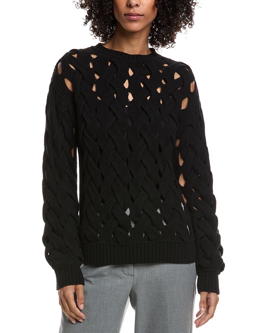 Valentino Open Cable Knit Wool & Angora-blend Sweater In Black
